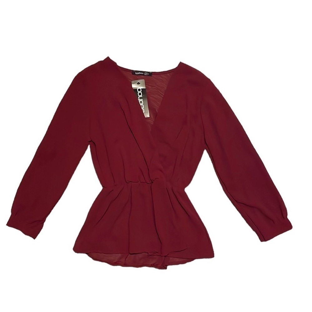 NWT Boohoo Tall Wrap Peplum Long Sleeve Blouse